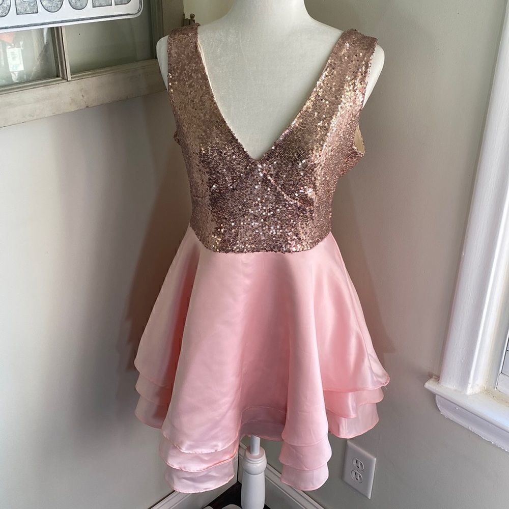 SEQUIN & Satin Sleeveless Cocktail Evening Pink Dress NWOT